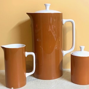 Vintage (3 delar) Ironstone kaffeservis: Harmony House kaffekanna, gräddkanna och sockerskål
