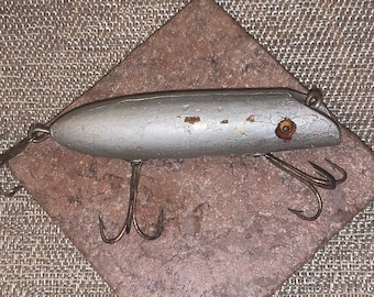 Antiek houten vislokmiddel van 4" met glazen ogen