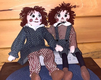 Vintage - 20" Homemade Raggedy Ann & Andy Dolls