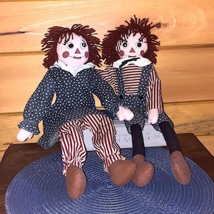 Vintage - (lot) 20&quot; poupées Raggedy Ann & Andy faites main