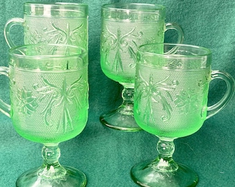 Vintage - anni &#39;50, quattro tazze in vetro verde Tiara Chantilly, vetro Indiana