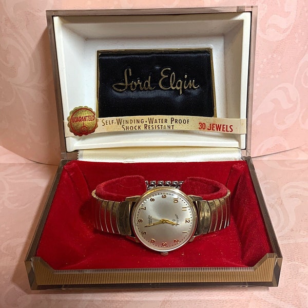 Vintage - 1951 Lord Elgin 30 jewels, self-winding, water proof, shock resistant, 10K gold filled w/original box