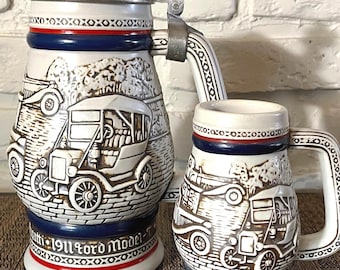 1979 & 1982 (set) Classic Automobiles Avon Beer Steins w/lid