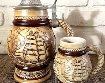 1977 & 1982 (set) "Tall Ships" Avon Beer Steins