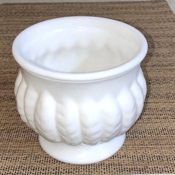 Vintage - RANDALL 4.25" White Milk Glass Planter/Vase with pedestal base & wheat pattern