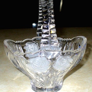 Vintage - Anna Hutte Clear Lead Crystal Basket w/etched roses