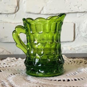 Vtg. 1930&#39;s Indiana Green Glass Creamer/Pitcher honeycomb pattern