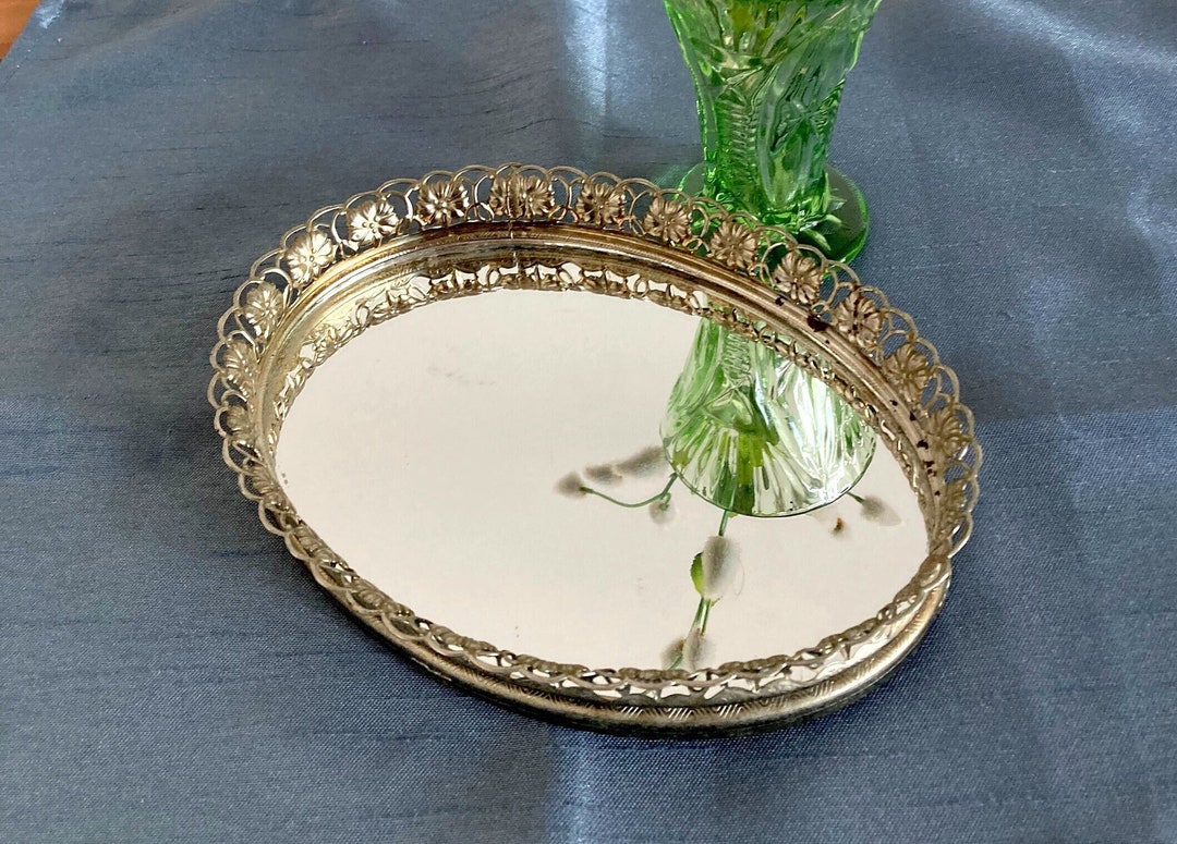 Vintage 7 X 5 Oval Vanity Mirror Tray Etsy