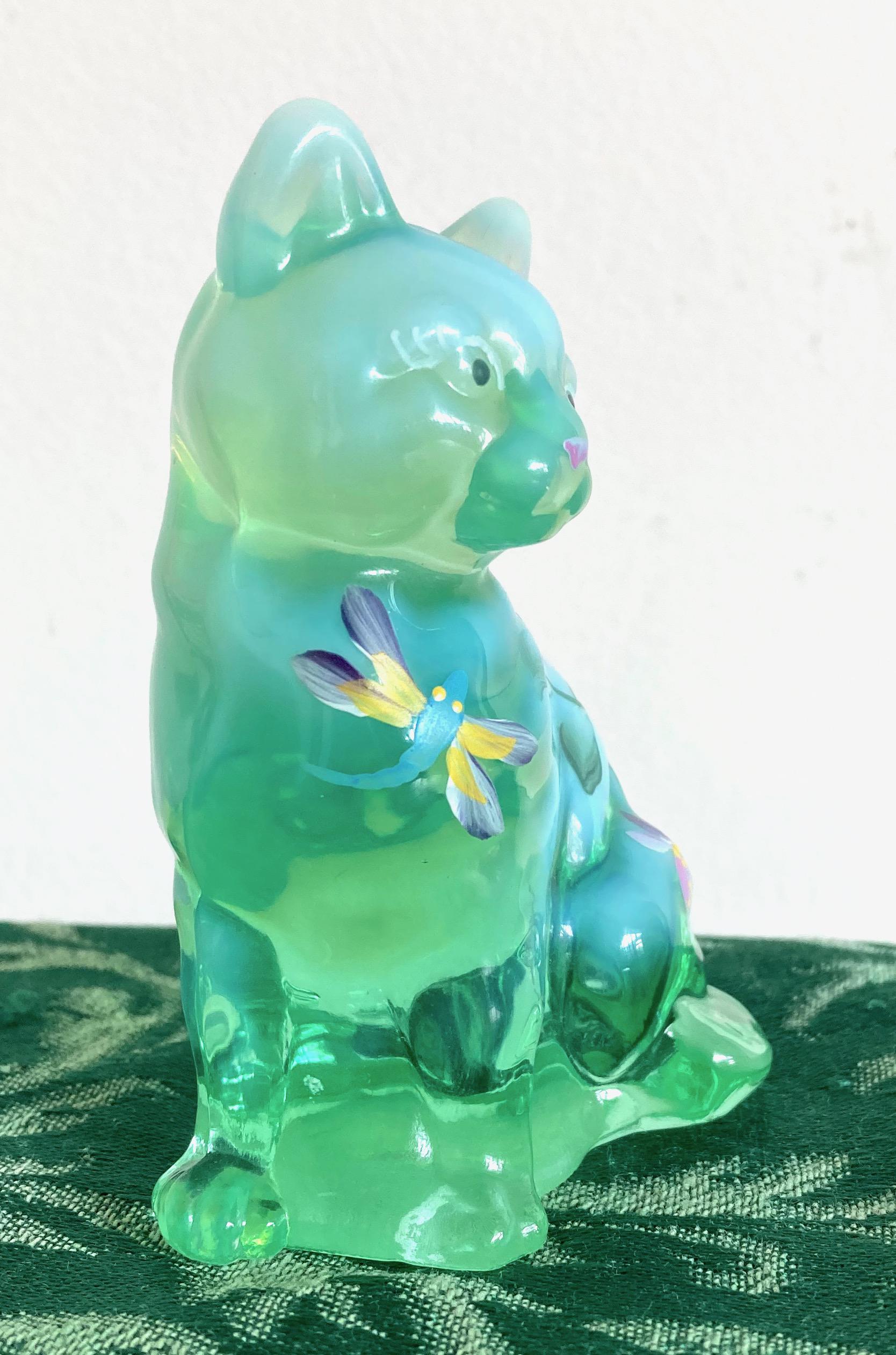 FENTON 花柄1989年製 猫 フェントン オパールガラス 置物 2姉妹 FENTON 花柄1989年製 猫 フェントン オパールガラス 置物 2姉妹