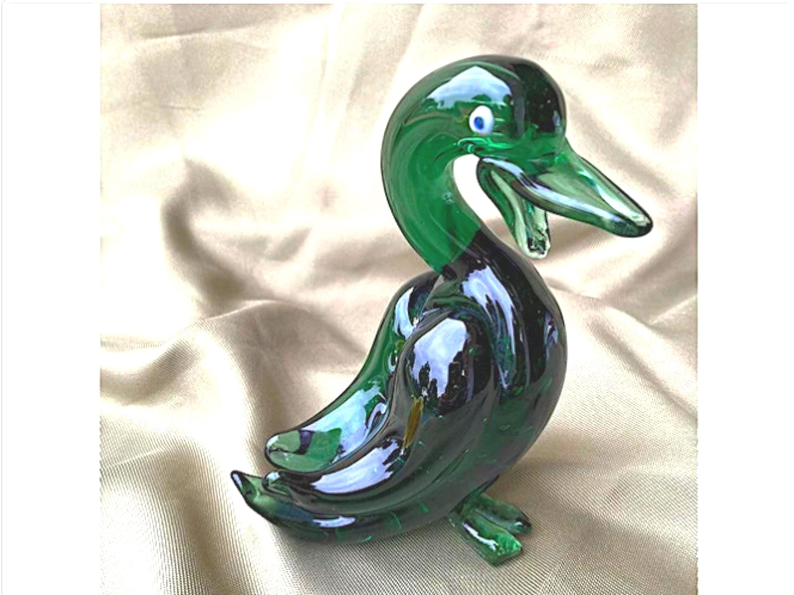 イタリア　ムラノ島ベネチアガラス　アヒルの置物 ヴィンテージムラーノスタイルのガラス製アヒルの彫刻：ブルー