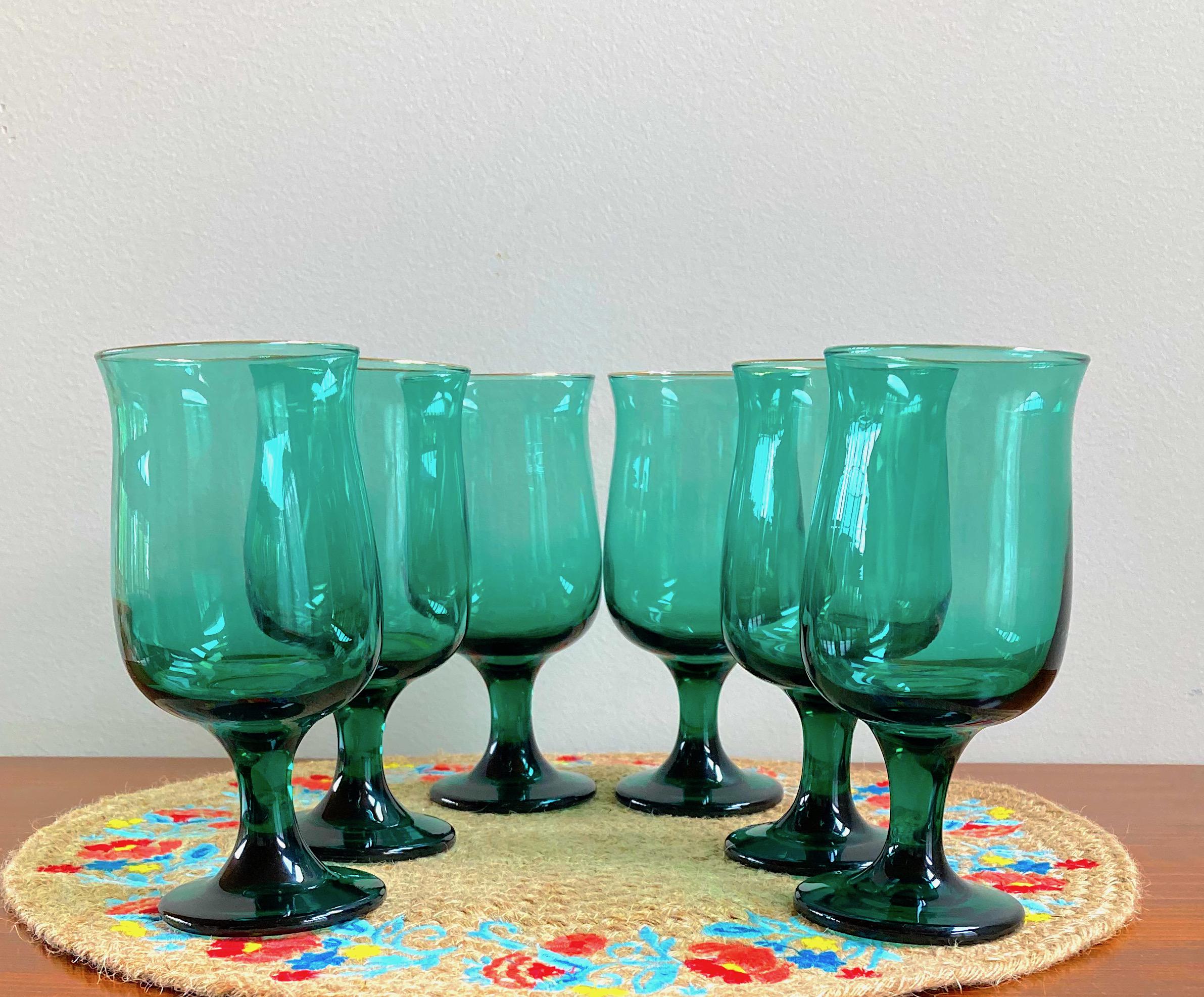Green with gold trim wine glasses - Etsy 日本