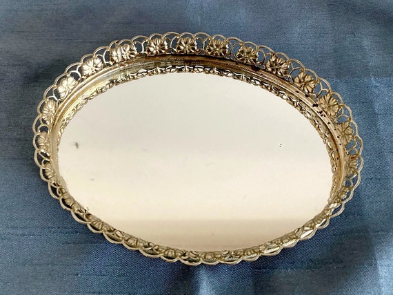 Vintage - 7" x 5" Oval Vanity Mirror Tray - image 3