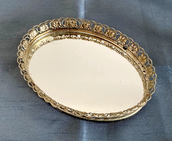 Vintage - 7" x 5" Oval Vanity Mirror Tray - image 2