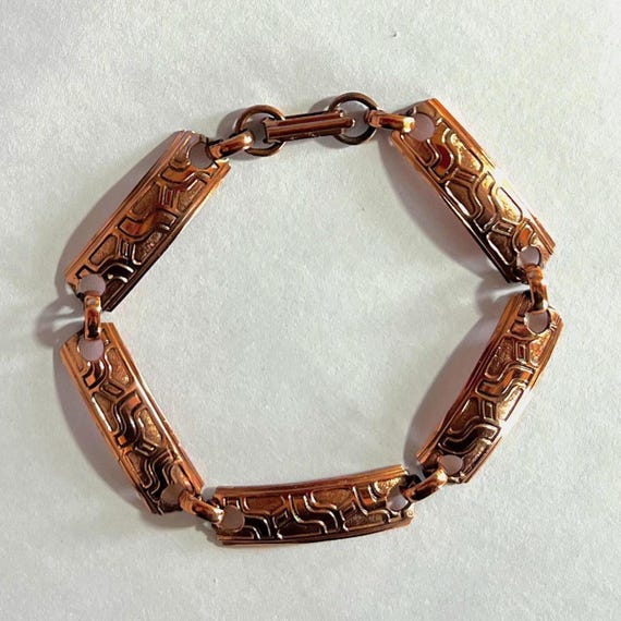 Vtg. 7.25" solid copper linked panel southwestern… - image 1