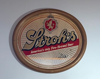 Vintage - 1970's STROHS Beer Bar Sign Mirror