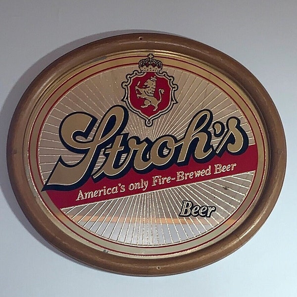 Vintage - 1970's STROHS Beer Bar Sign Mirror