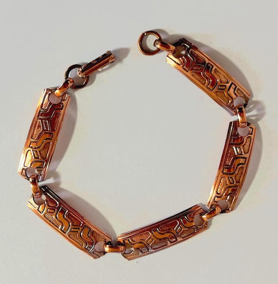 Vtg. 7.25" solid copper linked panel southwestern… - image 1