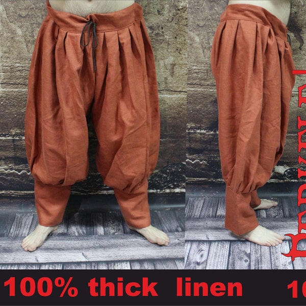 100% linen viking trousers, pants, viking clothes, Hedeby, Early Medieval, baggy trousers