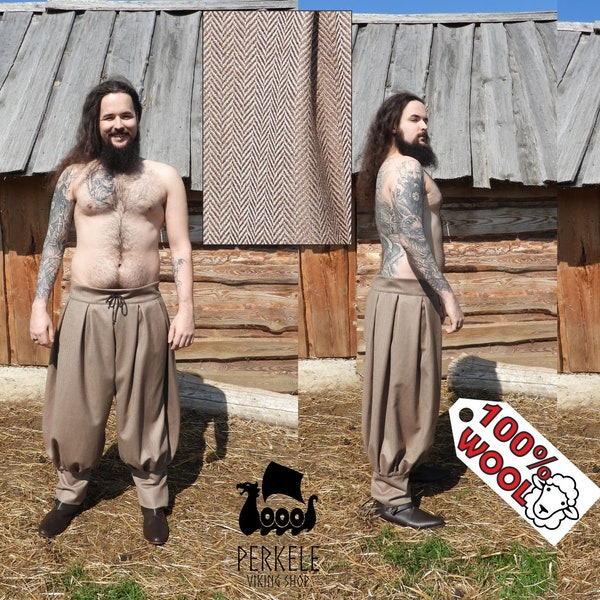 100% wool viking trousers, pants, viking clothes, Hedeby, Early Medieval, baggy trousers