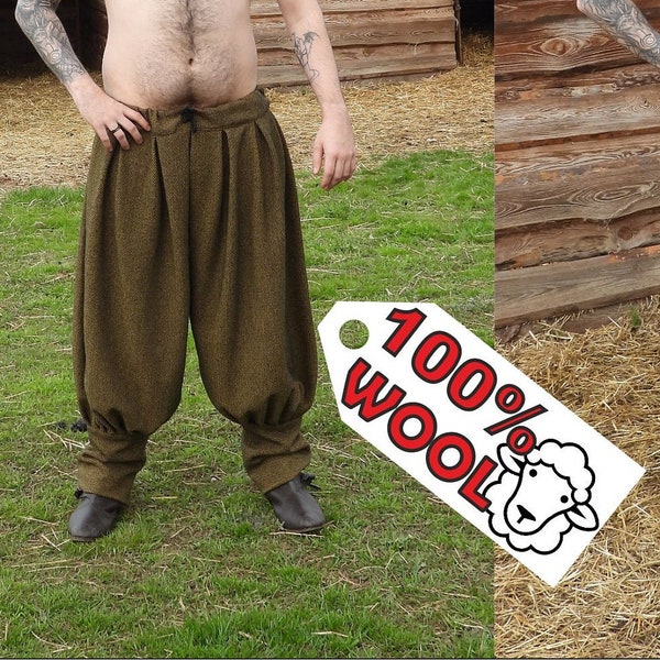 100% wool viking trousers, pants, viking clothes, Hedeby, Early Medieval, baggy trousers