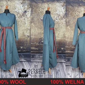 Blue 100% wool Viking dress machine-sewn, Early medieval