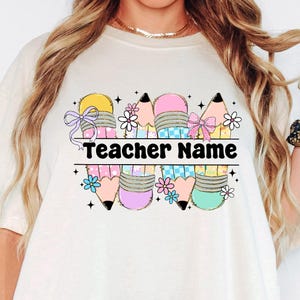 Custom Teacher Name Shirt: Comfort Colors Pastel Pencil Design