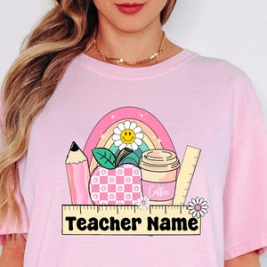 Personalized Teacher Shirt: Comfort Colors Tee with Rainbow Pencil Design