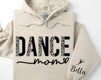 Benutzerdefinierte Dance Mom Sweatshirt mit Namen auf dem Ärmel, Dance Mama Rundhalsausschnitt, Benutzerdefinierte Mama Hoodie, Leopard Dance Mom Sweatshirt, Muttertagsgeschenke