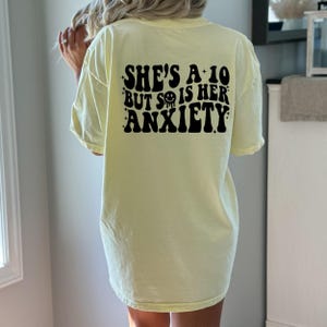 She&#39;s A Ten But So Is Her Anxiety T-Shirt: Retro Groovy Girl Tee