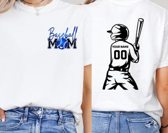 Custom Baseball Mom Shirt With Player Name And Number On Back, Personalized Baseball Fan T-Shirt Gift For Sports Moms Game Day Outfit