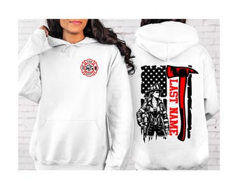 Personalized Firefighter Hoodie: Thin Red Line, Custom Name Gift
