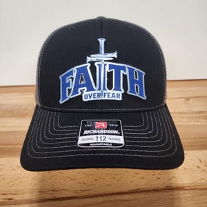 Faith Over Fear Trucker Hat – Christian Richardson 112 Cap – Inspirational Adjustable Mesh Back Hat – Religious Gift for Men or Women