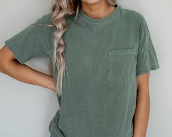 Comfort Colors Pocket T-shirt Blank 6030 Boho Style Shirt UNISEX Size Garment Dyed Heavyweight Shirt, 100% Cotton, Many Colors Available