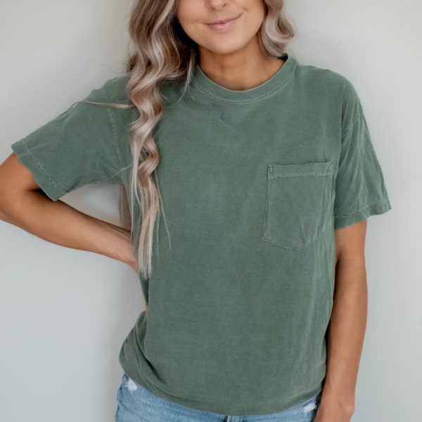 Comfort Colors Pocket T-shirt Blank 6030 Boho Style Shirt UNISEX Size Garment Dyed Heavyweight Shirt, 100% Cotton, Many Colors Available