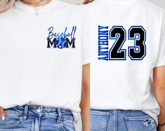Custom Baseball Mom Shirt with Player Name and Number, Personalized Sports Team T-Shirt for Proud Moms, Soft Unisex Game Day Tee Gift