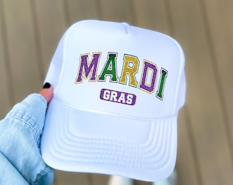 Casquette trucker avec inscription scintillante Mardi Gras, chapeau de fête de carnaval pour femme et homme, chapeau de fête de Mardi Gras violet or vert