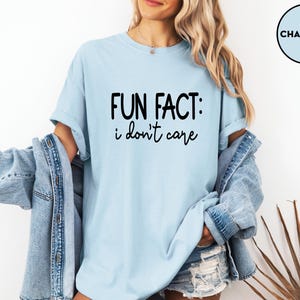 Funny Sarcastic T Shirt Fun Fact I Dont Care Shirt Grey Aesthetic Tee Minimalist Quote Shirt Casual Outfit Gift for Friends Women image 4