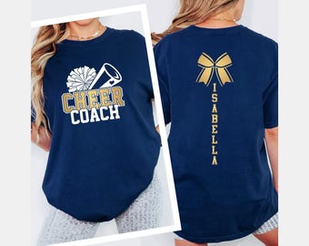 Personalized Cheer Coach Shirt: Custom Name & Bow Design
