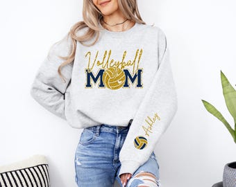 Personalize Volleyball Mom Kids Name On Sleeve Sweatshirt, Volleyball Mama Sweatshirt, Gift for Volleyball Mom, Volleyball Season Shirt