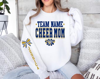 Glitter Cheer Mom Sweatshirt: Custom Team Name, Personalized Sleeve