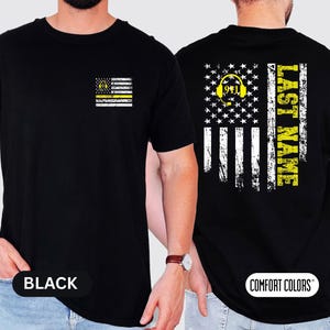 Custom 911 Dispatcher Shirt, Comfort Colors Thin Gold Line Dispatcher Flag 911 Dispatcher Week Gift for Dispatcher Operator Telecommunicator