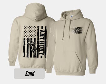 Custom Lineman Hoodie, T-shirt,Long Sleeve: American Flag Utility Worker Gift
