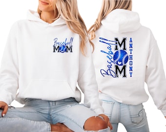 Glitter Baseball Mom Hoodie with Name, Personalized Sports Team Sweatshirt, Gift for Baseball Moms, Game Day Outfit, Proud Mom Apparel