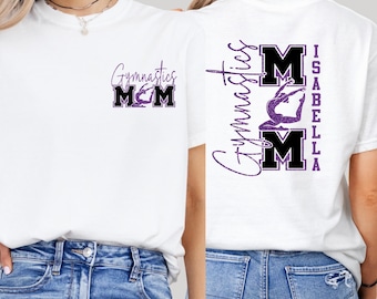 Custom Gymnastics Mom Shirt with Name – Personalized Gymnast Mom Tee – Glitter Style Gymnast Silhouette – Supportive Team Parent Shirt