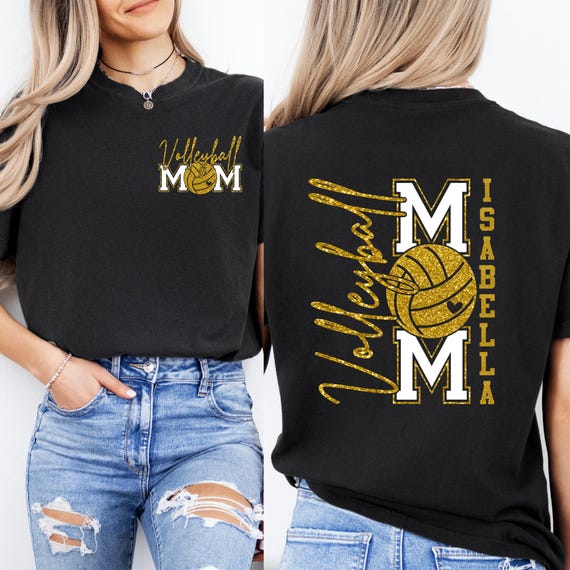 Volleyball Mom Shirt Personalized With Kids Names On Back, Glitter Volleyball Tee for Proud Sports Moms