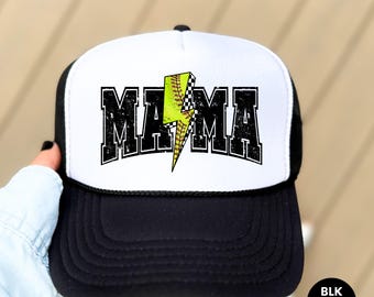 Softball Mama Hat, Softball Mama Lightning Bolt Trucker Hat, Retro Softball Foam Hat, Softball Game Day Mama Trucker Hat, Softball Mama Hat