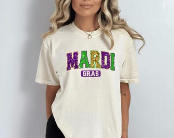 Comfort Colors Mardi Gras Shirt: Faux Tinsel, Sparkly Party Tee