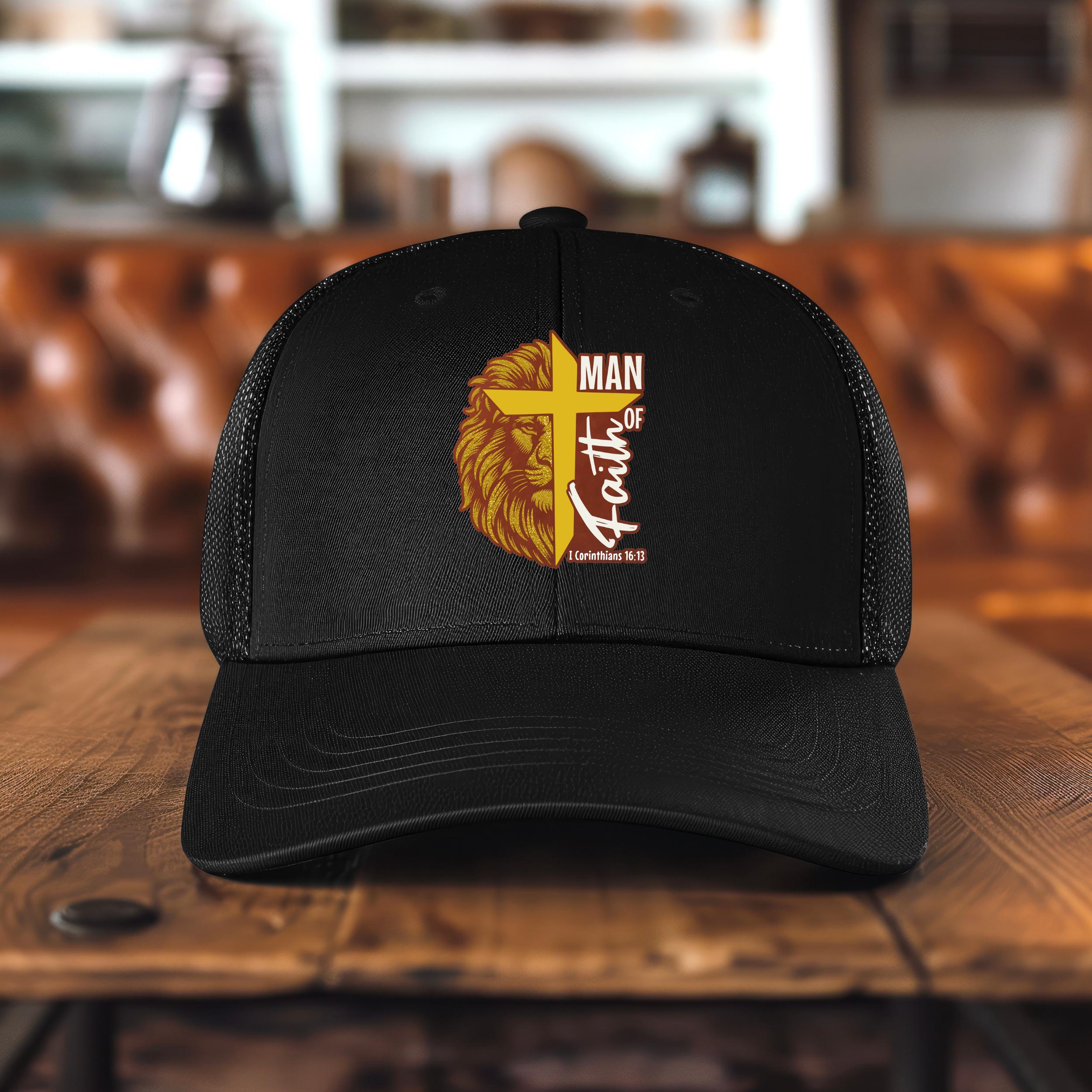 Man Of Faith Trucker Hat, Color Leatherette Patch, Religious Trucker Hat, Christian Richardson 112 Patch Hat, Gifts for Father's Day