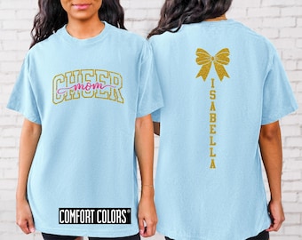 Glitter Cheer Mom Shirt: Personalized Comfort Colors Tee with Bow