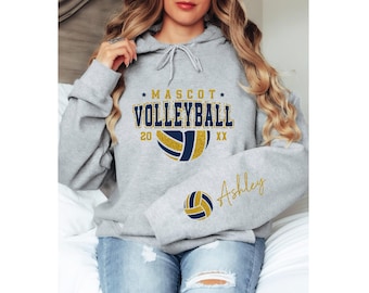 Personalized Volleyball Hoodie With Team Mascot And Custom Player Name | Volleyball Sweatshirt